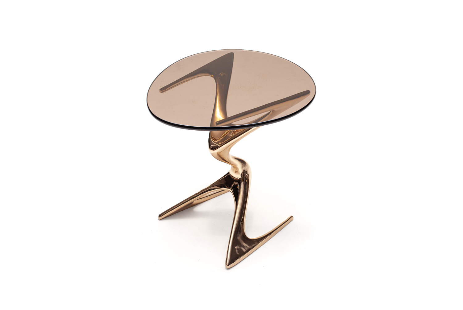 Zora Drink Table with Sculptural Bronze Base - Karl Geckler