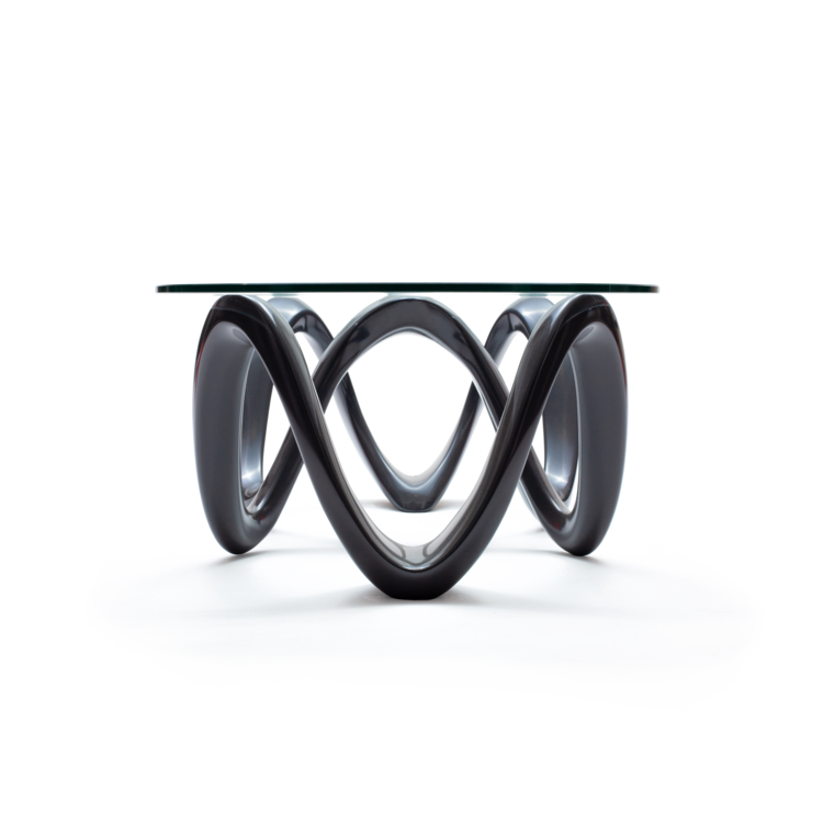 Melodrama Coffee Table with Curved Wood Base - Karl Geckler